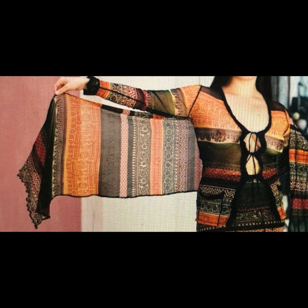 SOLD! Jean Paul Gaultier Sanskrit Tattoo Nylon Mesh Cardigan w Scarf SZ M - Picture 12 of 13